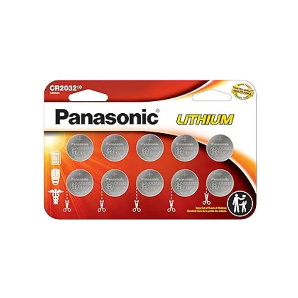 10-Pack Panasonic CR2032 Long Lasting Lithium Coin Cell Batteries