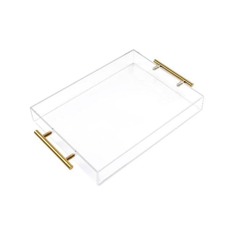 Clear Acrylic Serving Tray with Golden Handles, 12x16