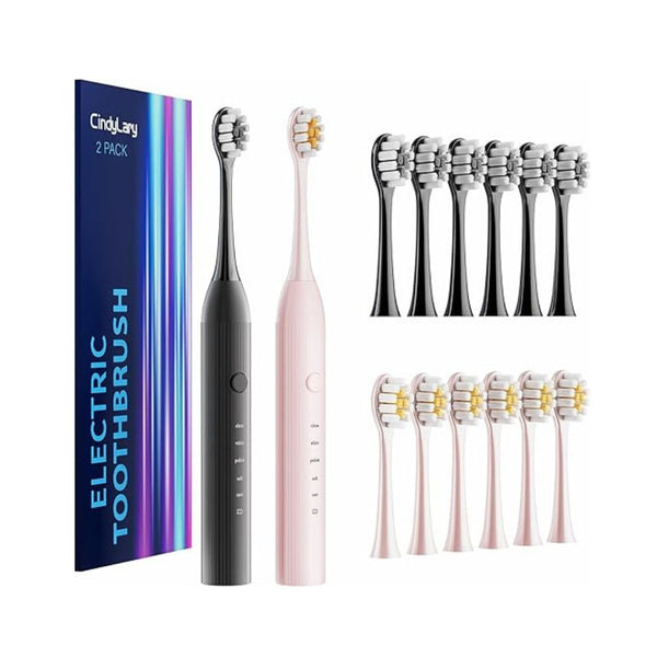 2 Pack Electric Toothbrush Set with 12 Brush Heads