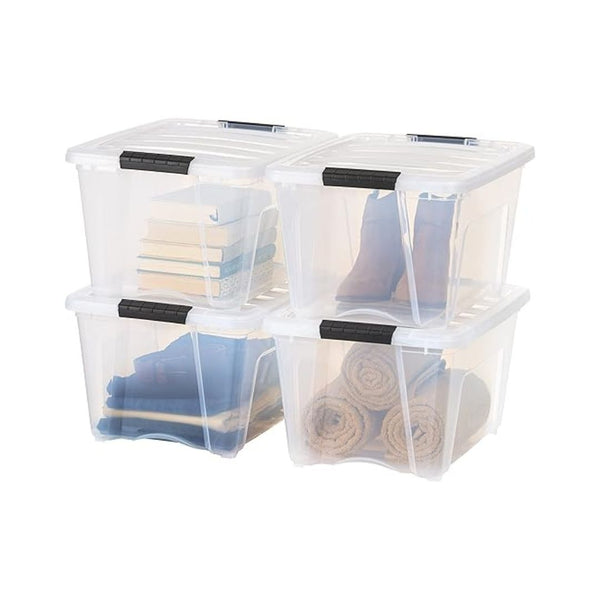 4-Pack Stackable Plastic Storage 32 Qt Bins with Lids