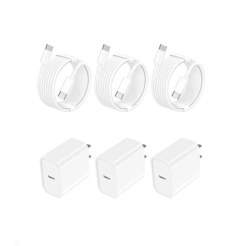 3-Pack 20W PD Type-C Wall Charger w/ Cables