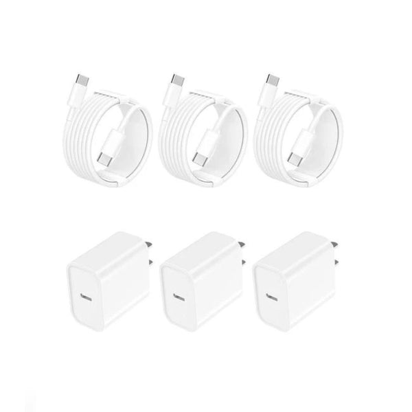 3-Pack 20W PD Type-C Wall Charger w/ Cables
