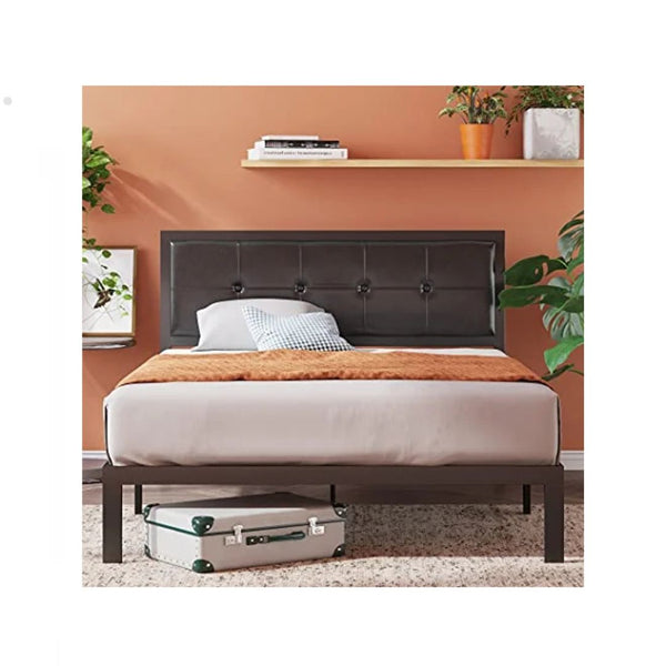 ZINUS 54"W Metal Bed Frame with Leather Headboard