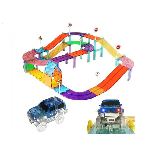 97-Piece Magnetic Race Track Tiles Road Toy Set