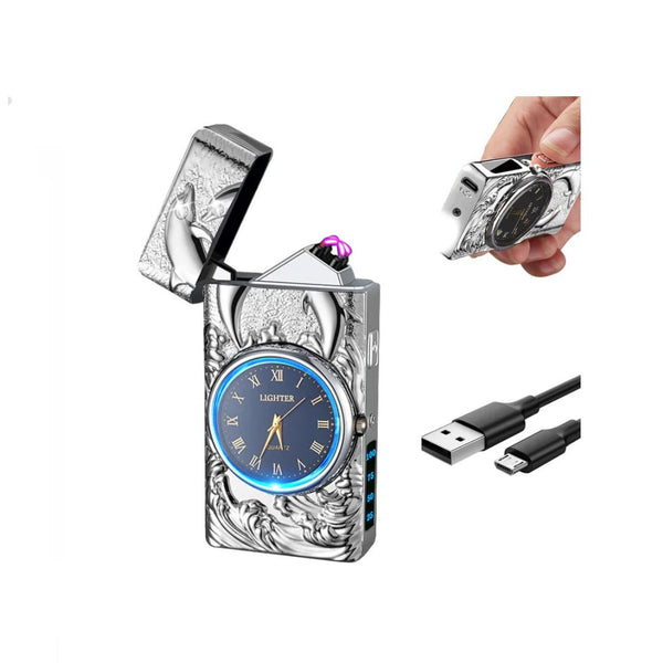USB Rechargeable Plasma Arc Lighter with Clock Dial and Flashlight