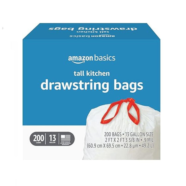 200 Amazon Basics 13 Gallon Drawstring Trash Bags