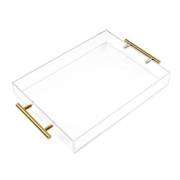 Clear Acrylic Serving Tray with Golden Handles
