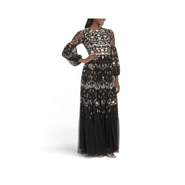 Long Sleeve Embellished Gown