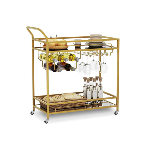 Bar Cart with Mirrored Shelves & Wine Holders