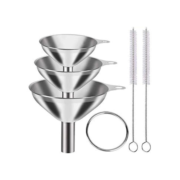 3 Pcs Stainless Steel Funnel Food Grade with Brush