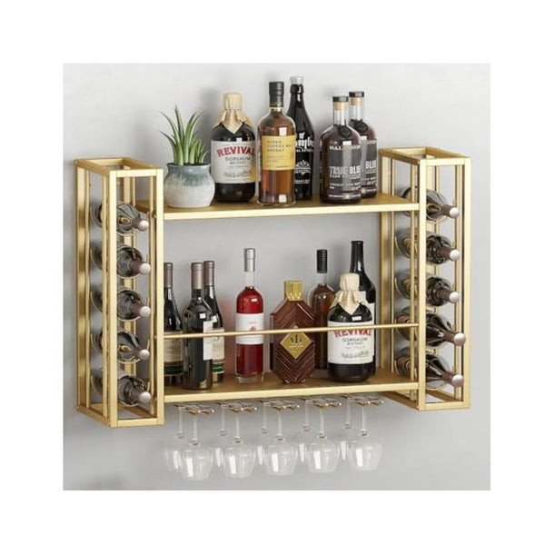 Wall Mounted Wine Rack with Glass Holder Shelf