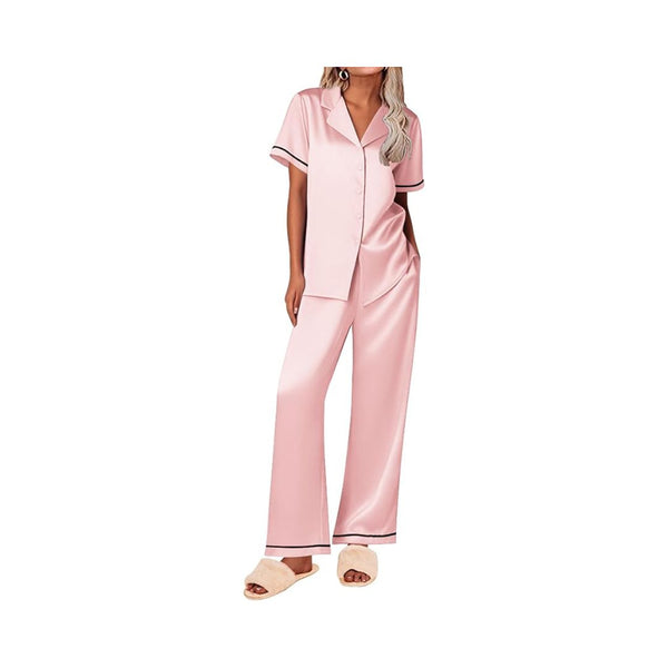 2 Piece Silk Pajama Set Short Sleeve Loungewear