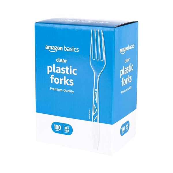 100-Pack Amazon Basics Disposable Clear Plastic Forks