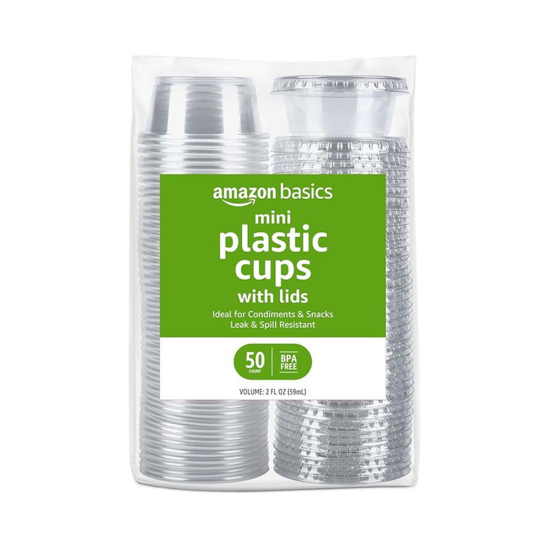 50-Count Amazon Basics Disposable Plastic To-Go Cups and Lids