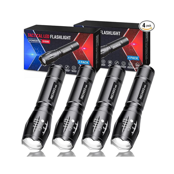 4-Pack Rechoo Waterproof Tactical Bright LED Flashlights