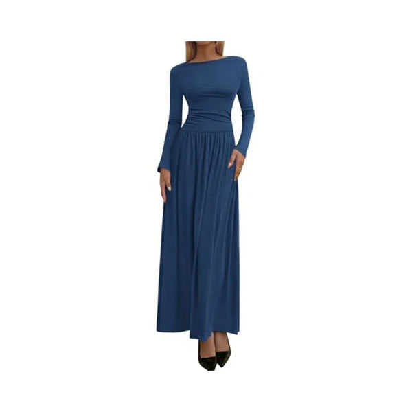 Long Sleeve Maxi Dress Ruched Elegant Formal Wedding Guest