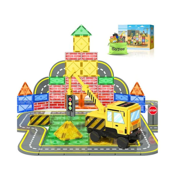 Magnetic Tiles Construction Set with Crane