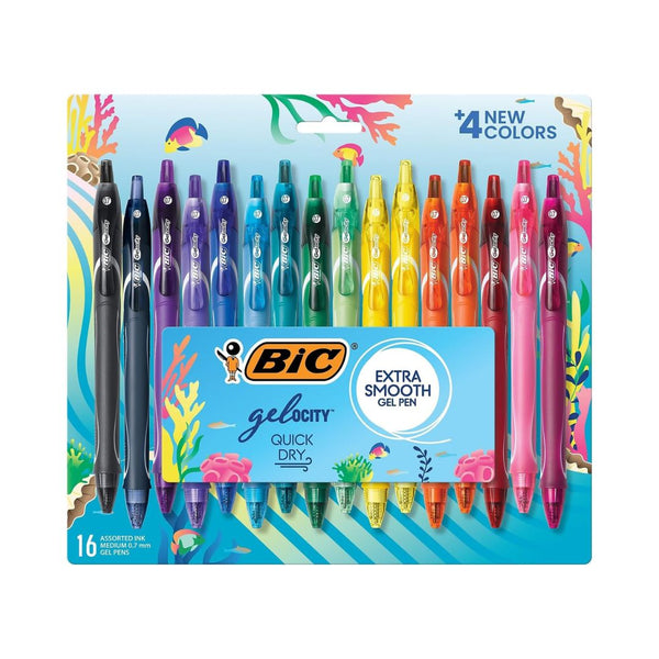 16-Count BIC Gelocity Quick Dry Ocean Themed Gel Pens