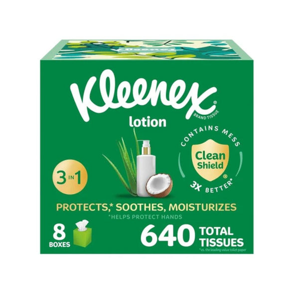 8 Cube Boxes Of Kleenex Lotion Facial Tissues with Coconut Oil