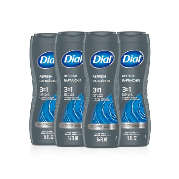 4 Pack Dial Men 3-in-1 Body Hair Face Wash