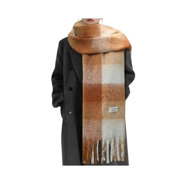 Mohair Plaid Cashmere-Feel Winter Blanket Scarf