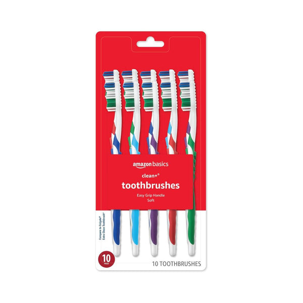 10-Count Amazon Basics Clean Plus Soft Bristle Toothbrush