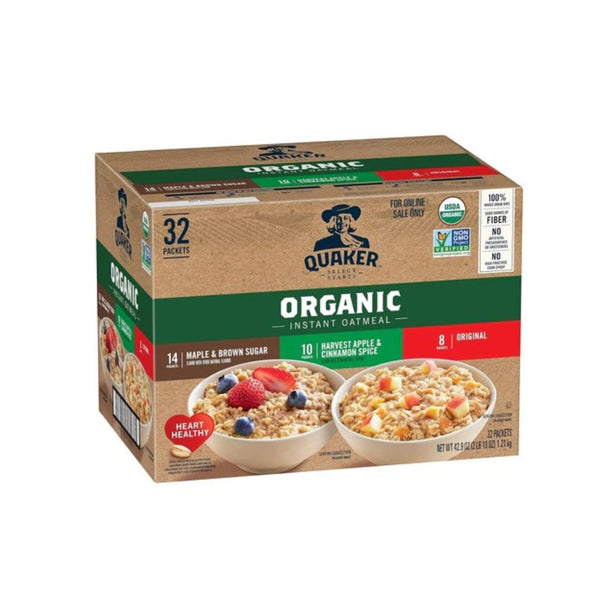 32 Packets Quaker Organic Instant Oatmeal Variety Pack