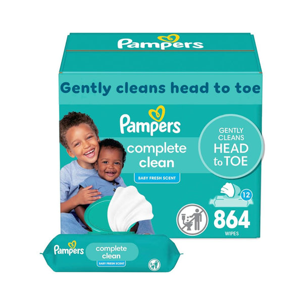 12-Pack Pampers Baby Wipes, Complete Clean Baby Fresh Scented Wipe