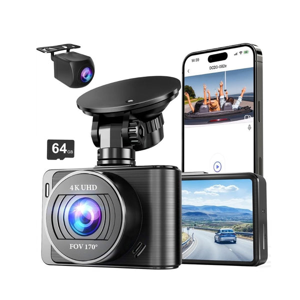 Front and Rear Dash Cam 4K with 64GB Card