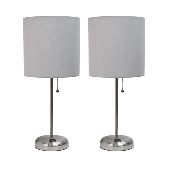 2-Pack Sleek and Slender Brushed Steel Table Lamp