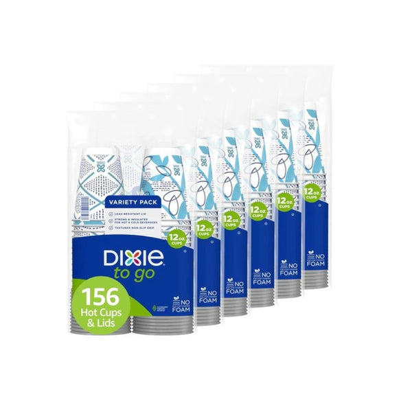 156 Dixie To Go 12oz Paper Coffee Cups with Lids
