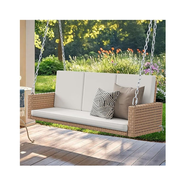 3 Person Outdoor Wicker Porch Swing with Cushions