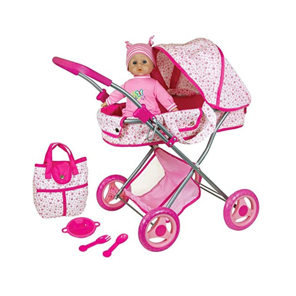13-inch Deluxe Doll Pram with Baby Doll & Accessories