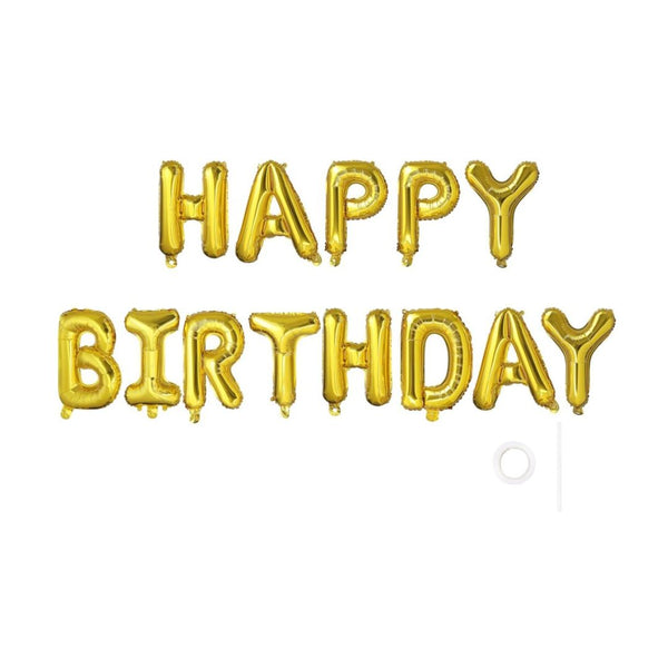 16 Inch Reusable 3D Gold Happy Birthday Balloons Banner