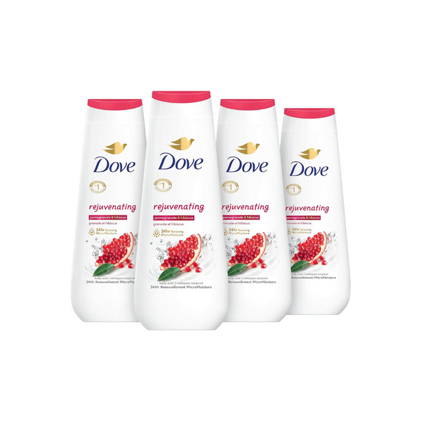 4 Bottles Of Dove Body Wash Rejuvenating Pomegranate Or Gentle Exfoliating