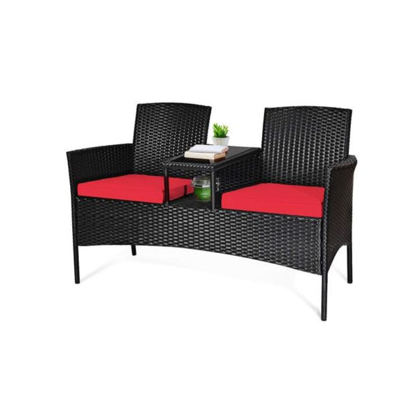 Outdoor Wicker Patio Set with Glass Top & Removable Cushions