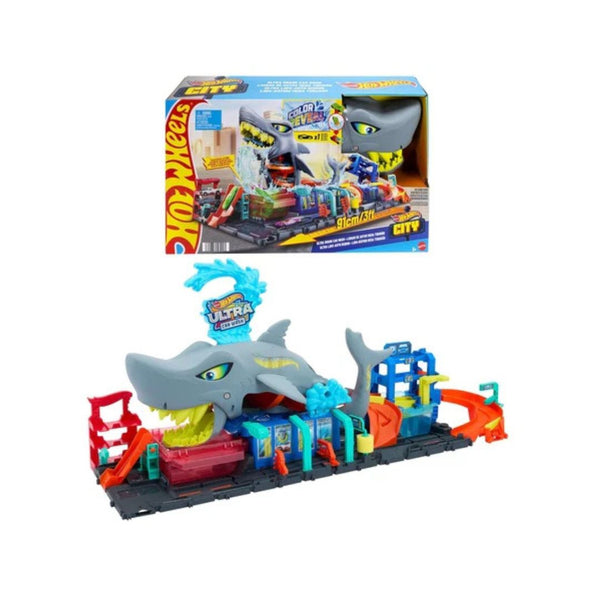 Hot Wheels City Ultra Shark Car Wash Track Set