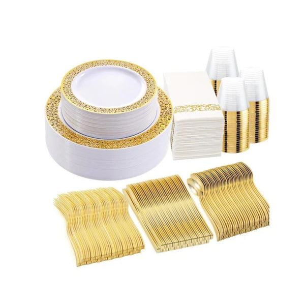 350 Piece Gold or Silver Disposable Dinnerware Set (2 Colors)