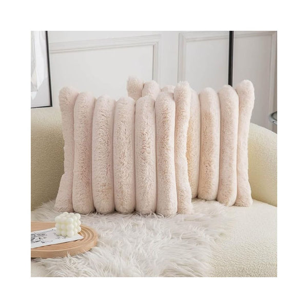 2-Set Faux Fur Cozy Soft Striped Decorative Throw Pillow Covers