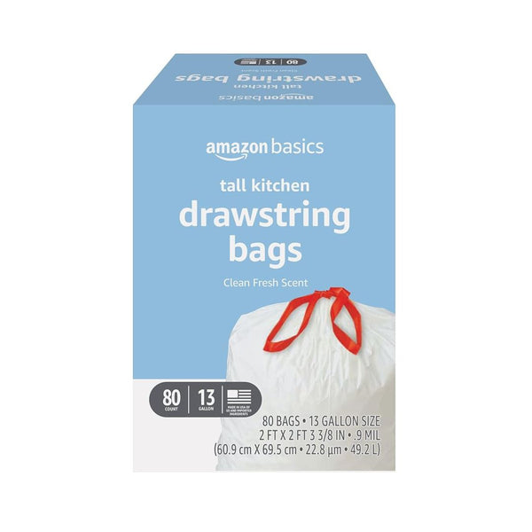 80-Count Amazon Basics Tall Kitchen Drawstring Trash Bags