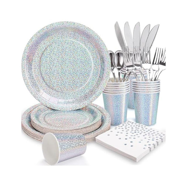 168-Piece Iridescent Plates Party Supplies