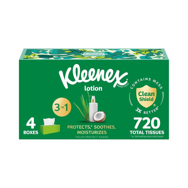 4 Boxes Kleenex Lotion Facial Tissues with Coconut Oil