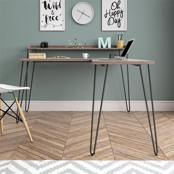 Union Rustic Vansant L-Shaped Metal Base Writing Desk