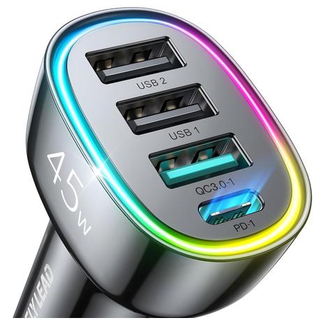 45W 4-Port QC/PD 3.0 USB-C Car Charger