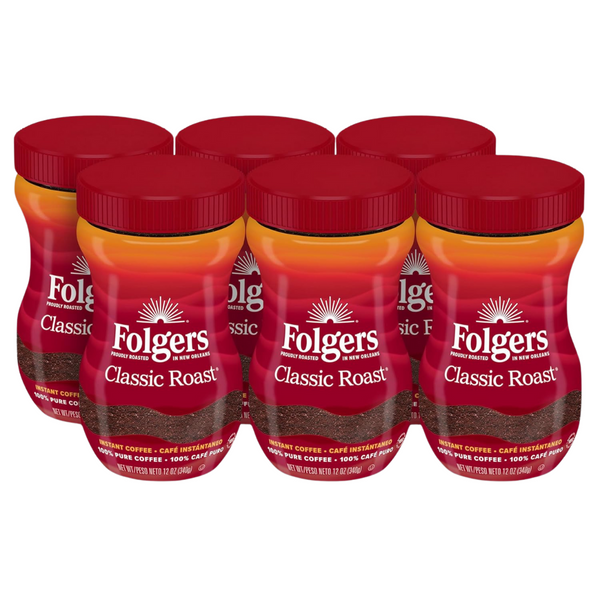 Pack Of 6 Folgers Classic Roast Instant Coffee, 12 Oz