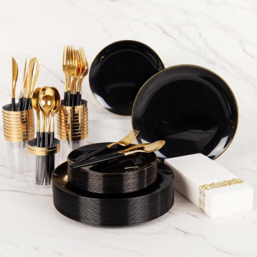 700-Piece Black & Gold Disposable Dinnerware