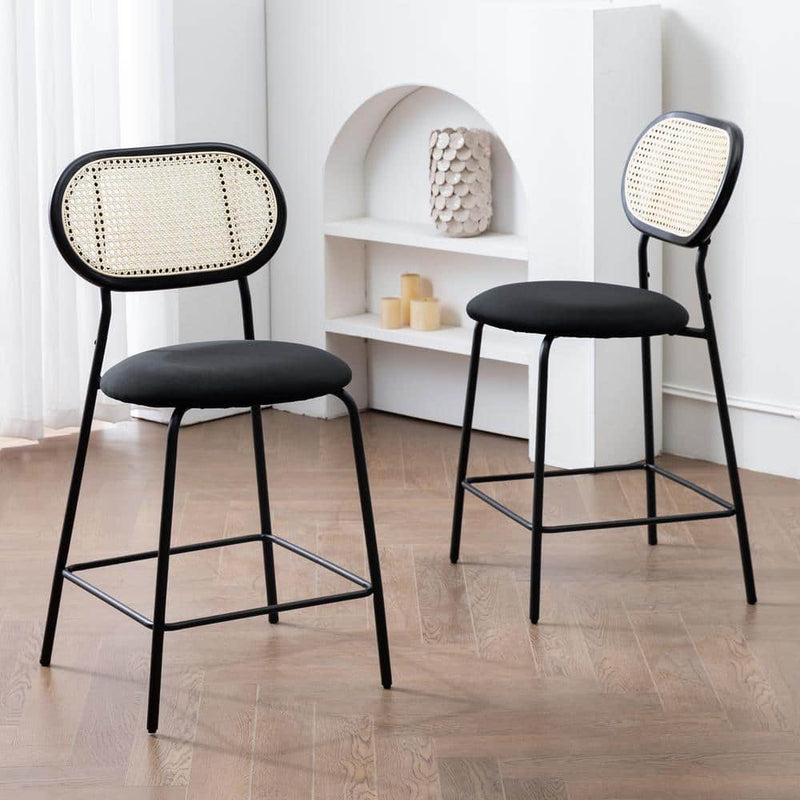 Set of 2 Rattan Bar Stools