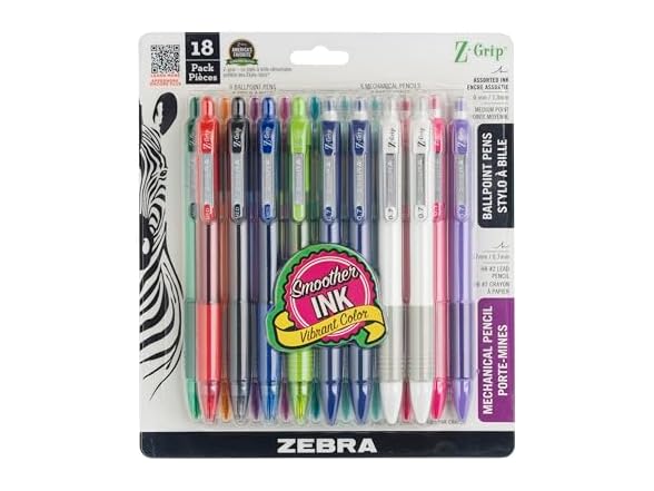 18 Zebra Pen Z-Grip Ballpoint Pen & Mechanical Pencil Set