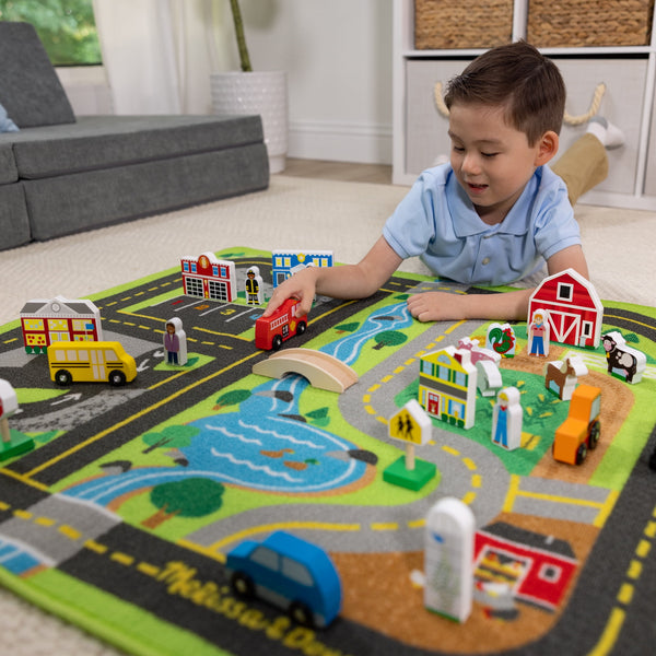 Melissa & Doug Create a Town Activity Rug Play Set, with 25 Wooden Play Pieces