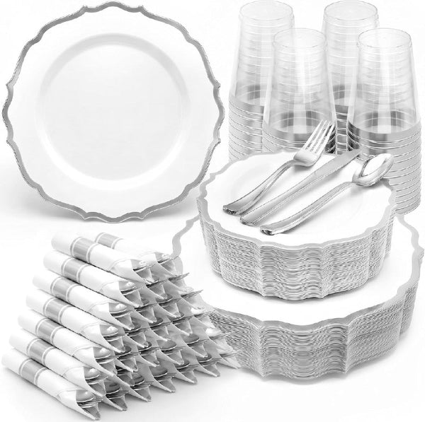 350 PCS Plastic Disposable Dinnerware Set